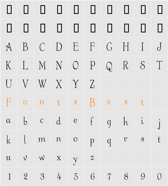 Fanciful-Condensed Character Map