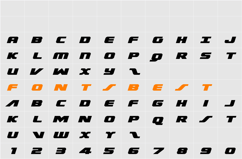 Federal Escort Expanded Italic Character Map