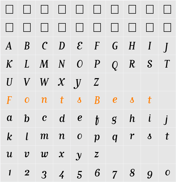 MatrixScriptRegularOldstyle Character Map