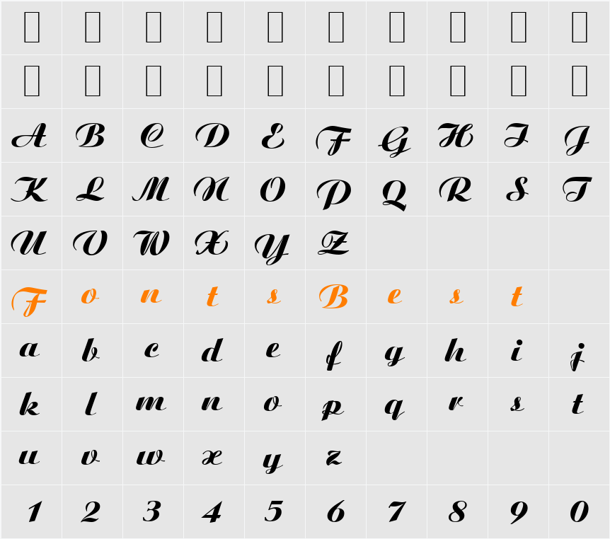 Agnes-Xbold Character Map