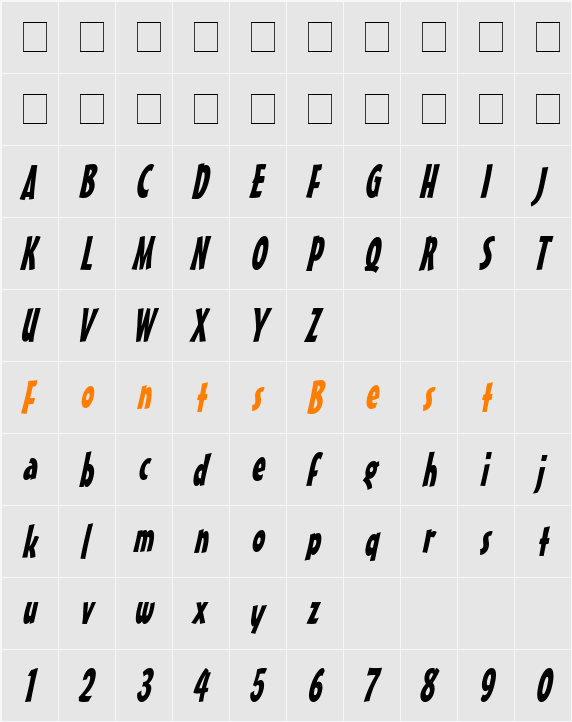 Massey Condensed Character Map