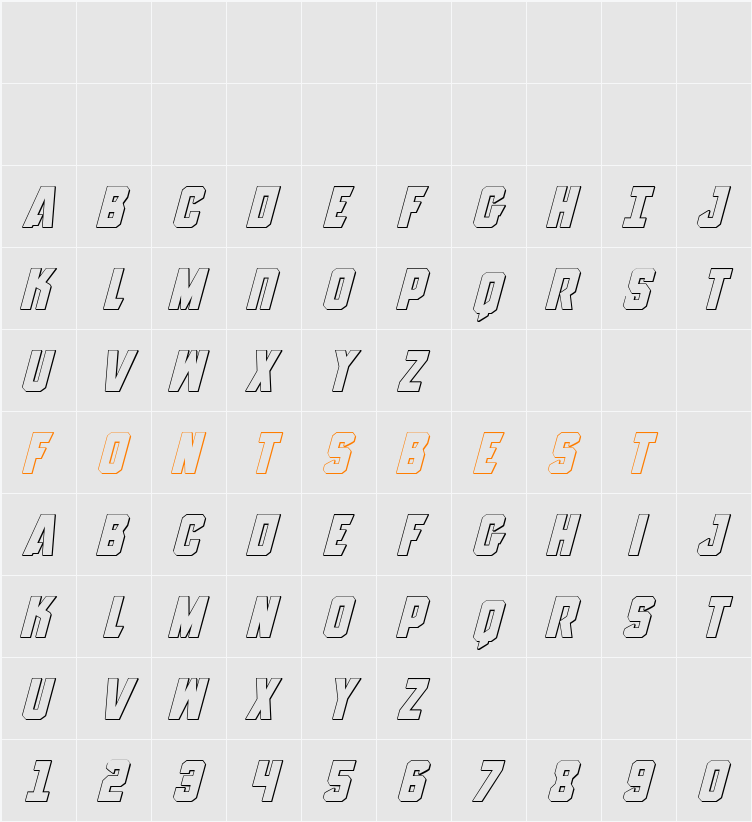 Anitlles 3D Italic Character Map