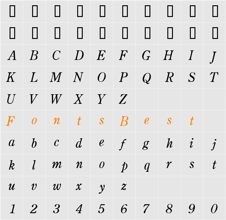 CenturyRetrospectiveLightSSi Character Map