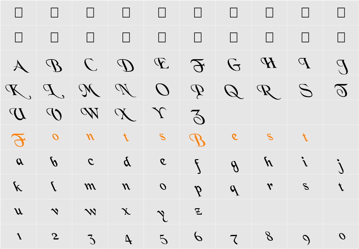 FZ SCRIPT 7 LEFTY Character Map