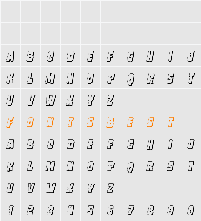 Mindless Brute 3D Italic Character Map