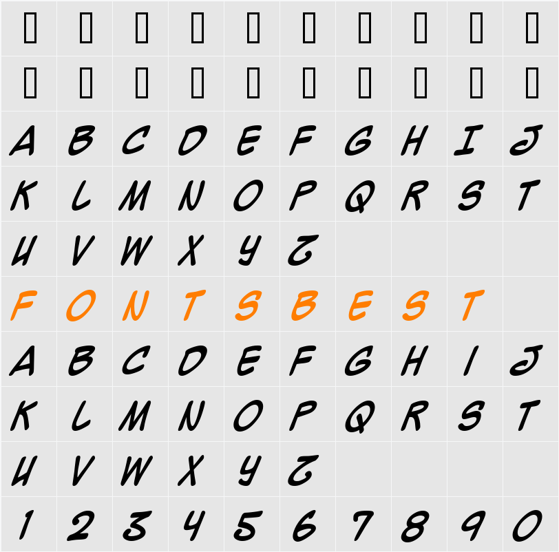 Mighty Zeo Caps Character Map