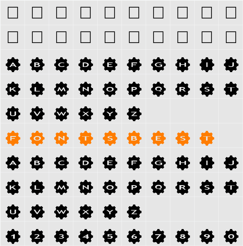 AlphaShapes gears 3 Character Map