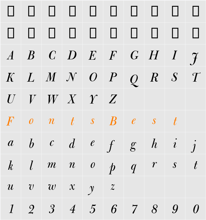 Bulmer MT Regular Display Character Map