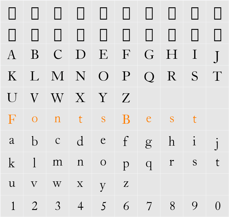 CaslonOldFace BT Character Map