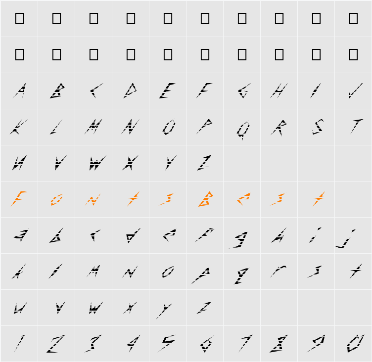 FZ UNIQUE 17 STRIPED ITALIC Character Map