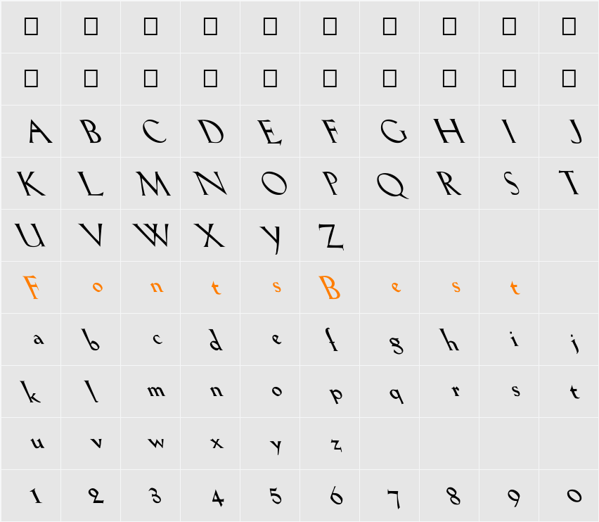 FZ ROMAN 19 LEFTY Character Map