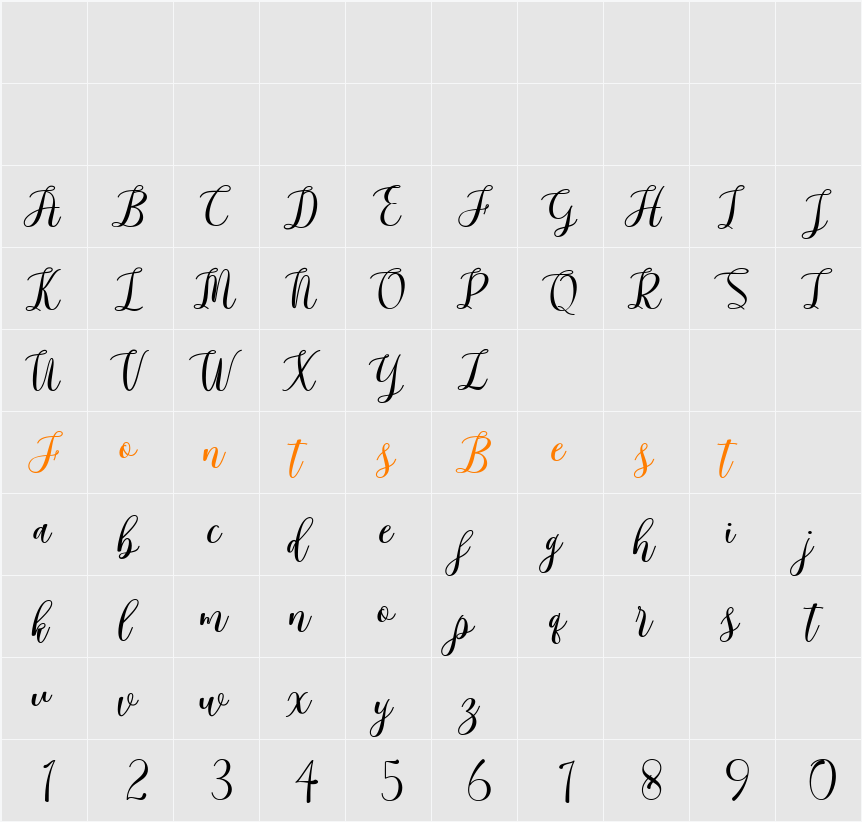 Arieteline Script Bold Character Map