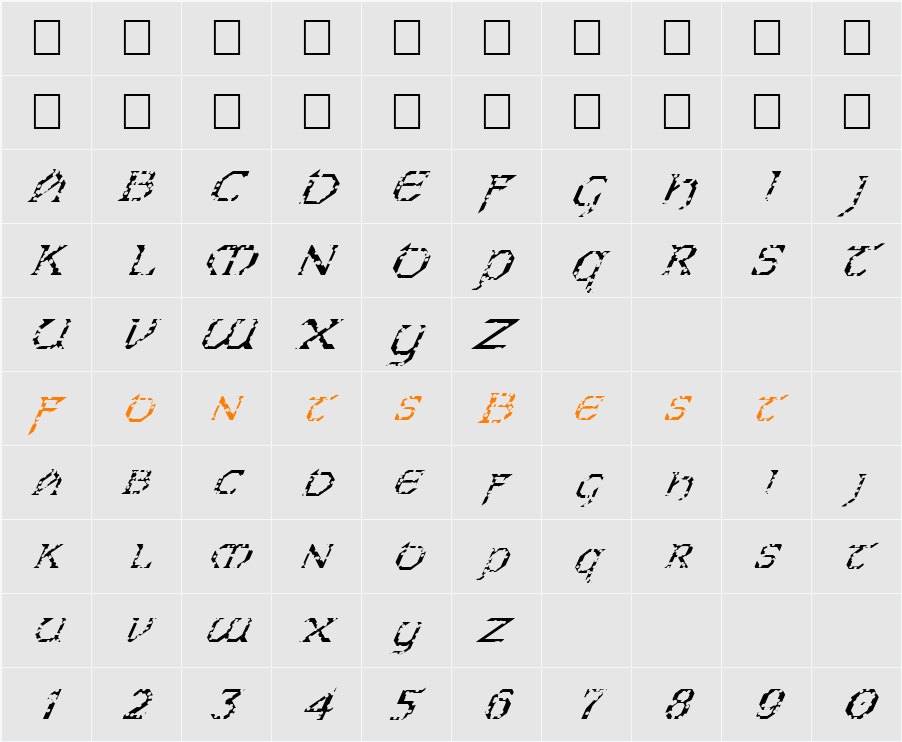 FZ JAZZY 31 HOLEY ITALIC Character Map