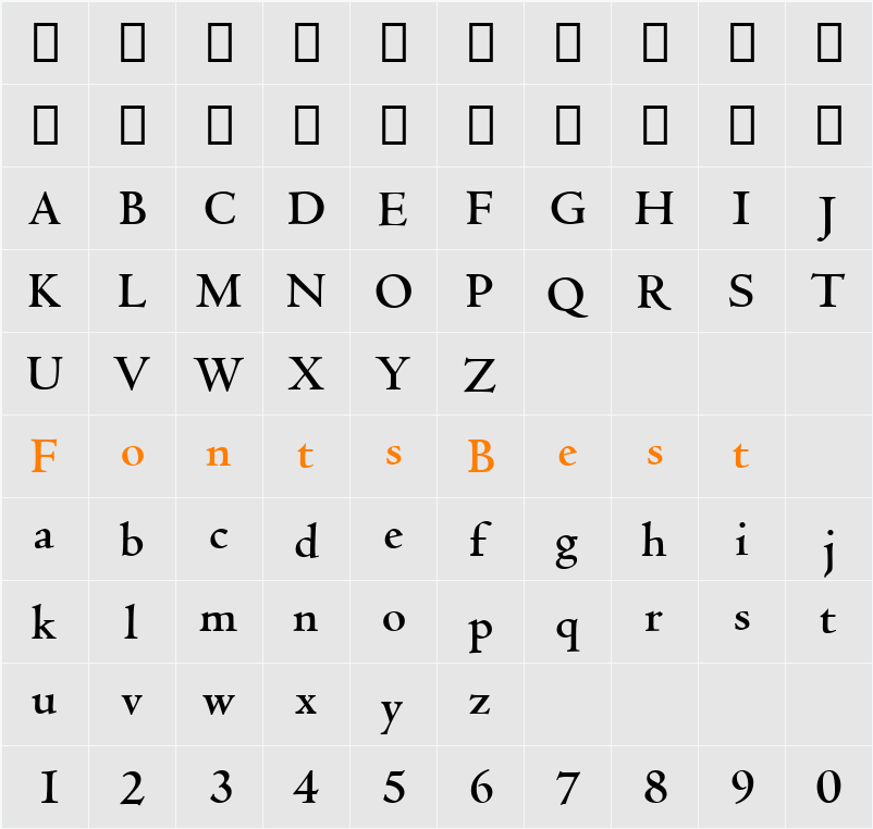 Centaur MT Character Map