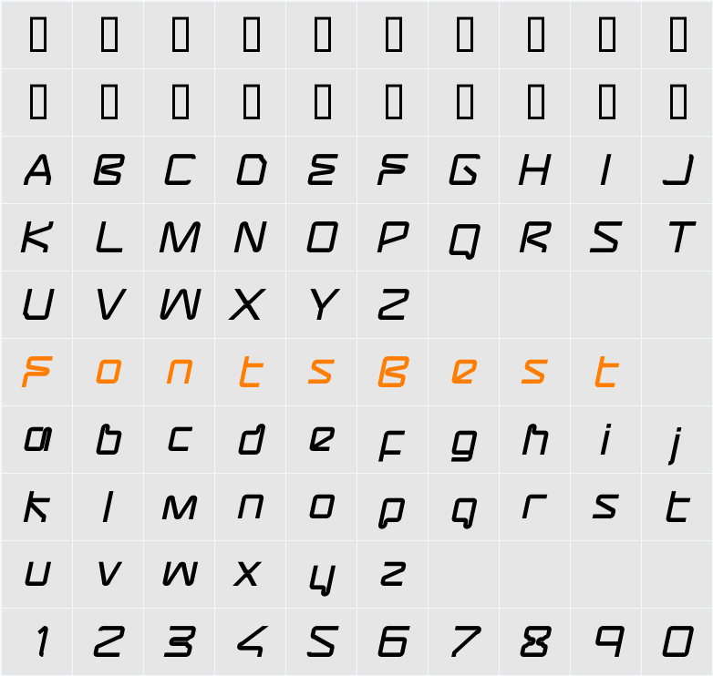 AssemblerBold Oblique Character Map