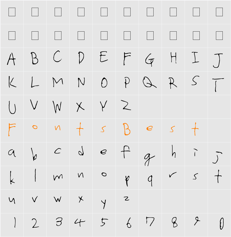 wonwonwonwon handwriting font Character Map