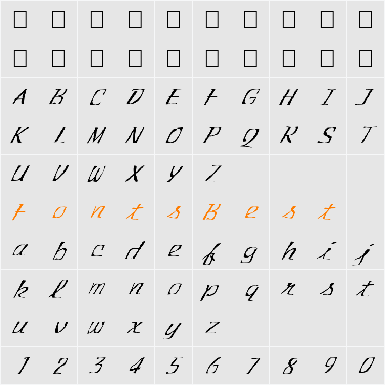 FZ WARPED 30 ITALIC Character Map