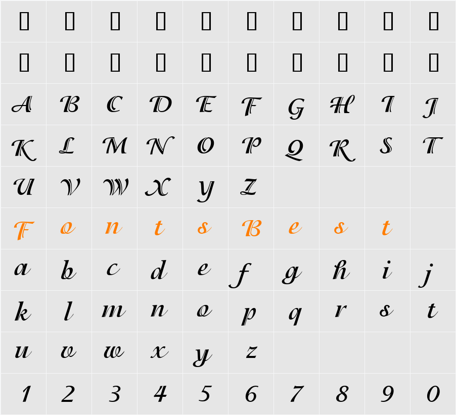 Isadora ICG Character Map