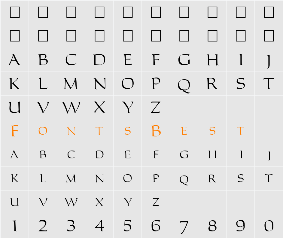Capitalis Quadrat Character Map