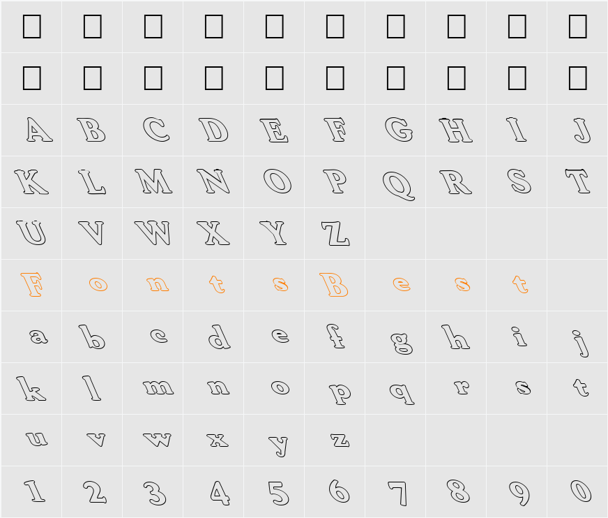 FZ ROMAN 30 HOLLOW LEFTY Character Map