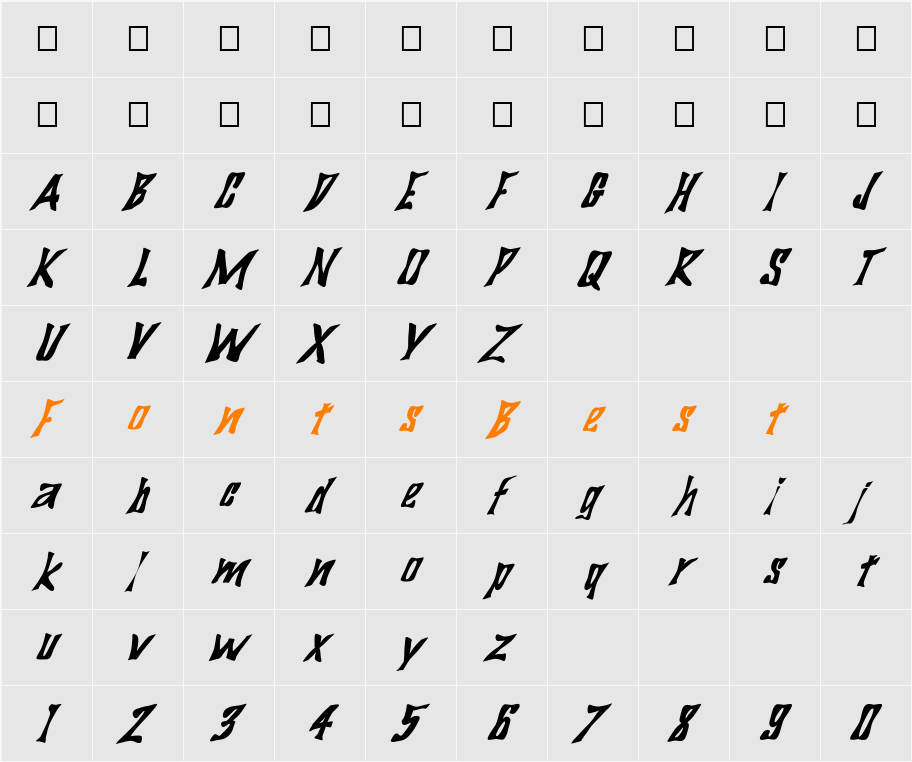 FZ WARPED 29 ITALIC Character Map