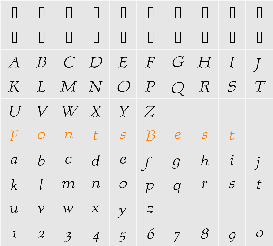 Albion Italic Character Map