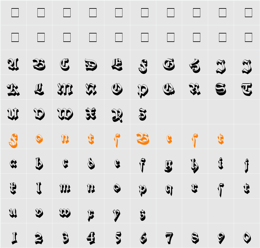 Alte Schwabacher Shadow URW Character Map