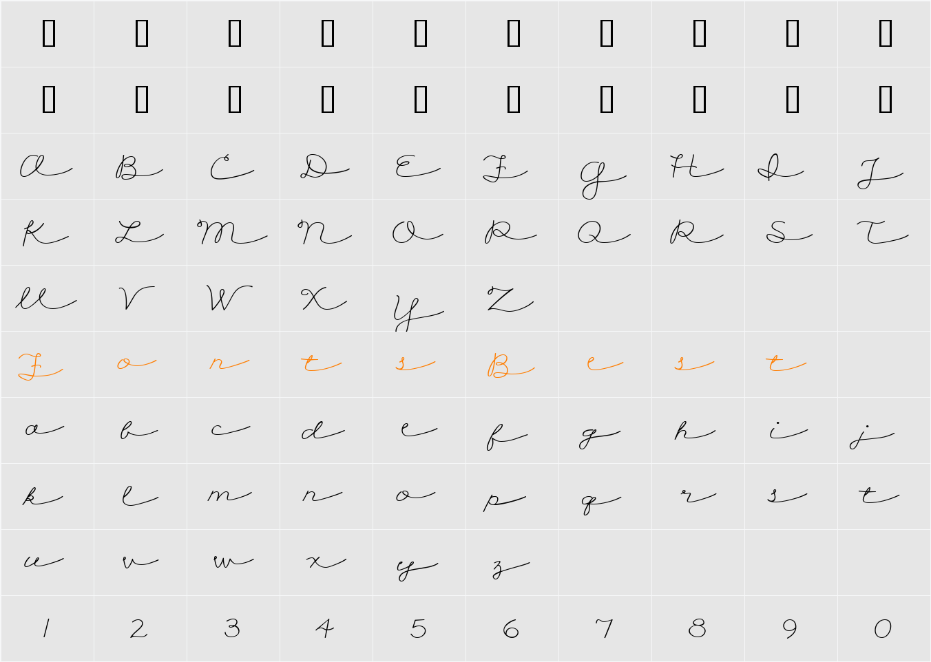 CK Cursive Character Map