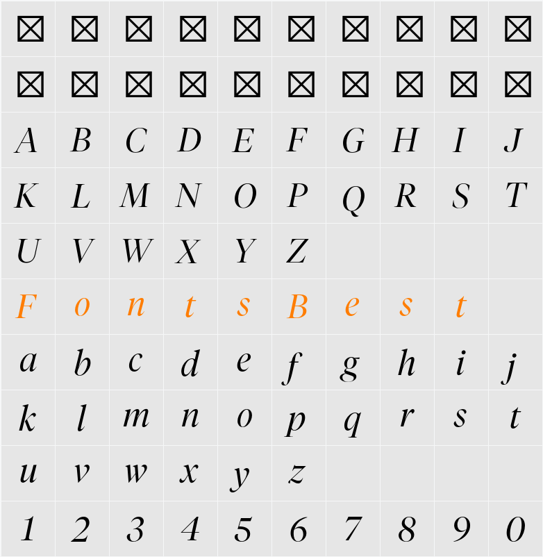 Tiempos Fine Light Italic Character Map