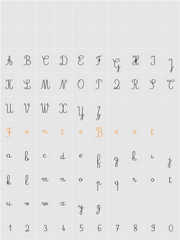 JBCursiveStd Character Map