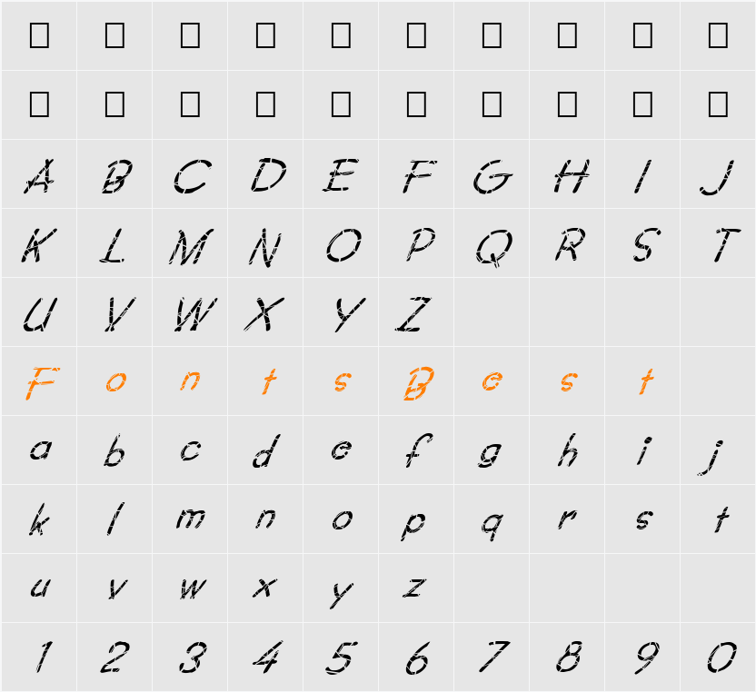 FZ JAZZY 34 CRACKED ITALIC Character Map