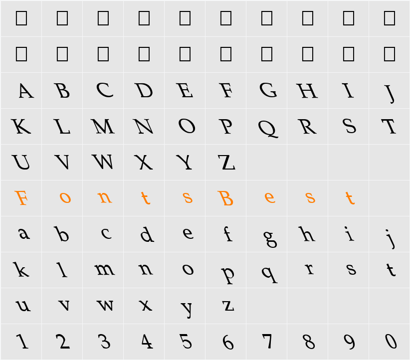 FZ ROMAN 21 LEFTY Character Map