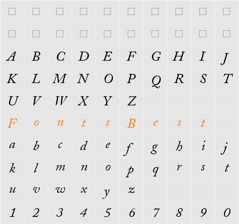 AdobeCaslon Character Map