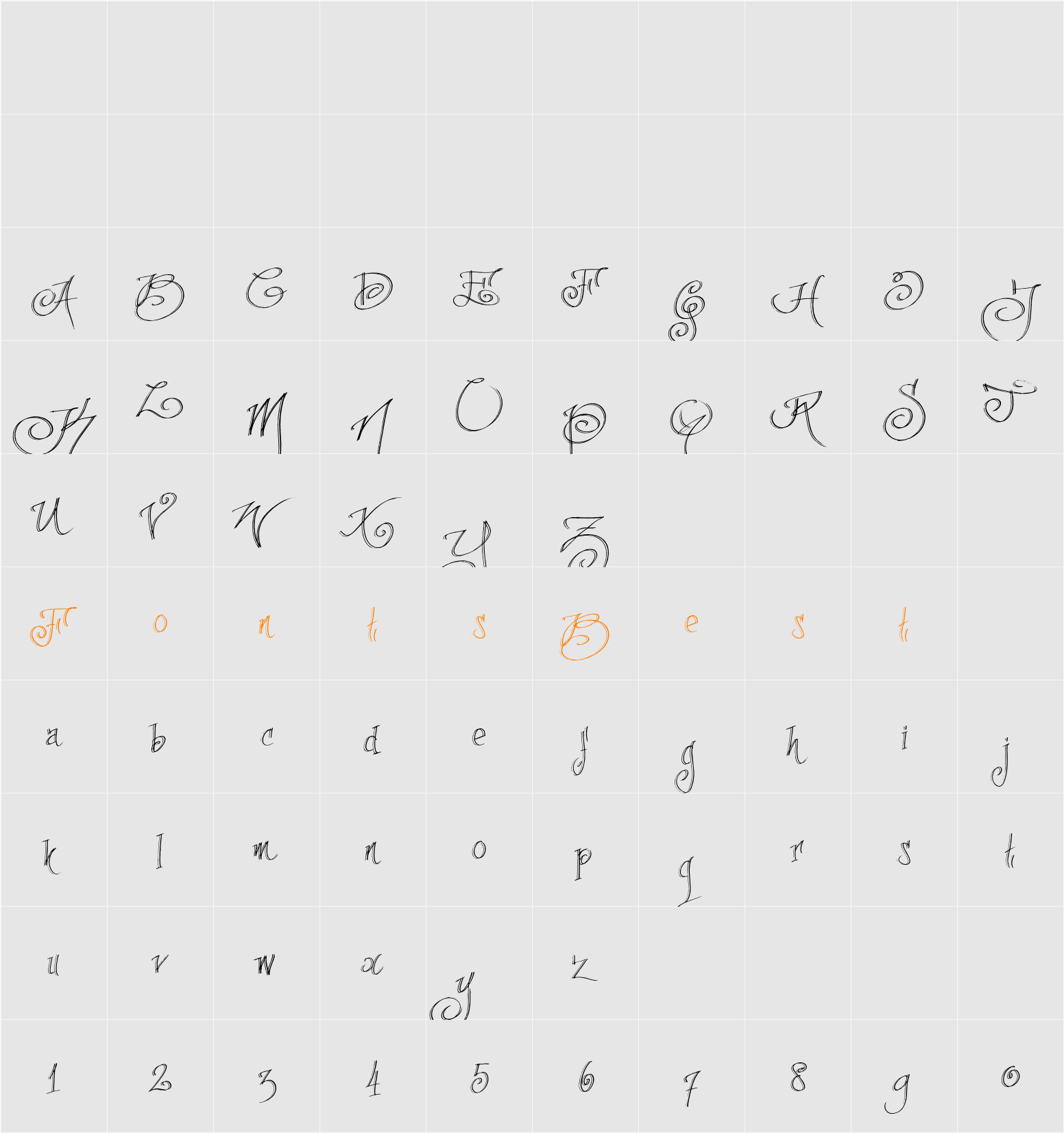 fancyPens Character Map