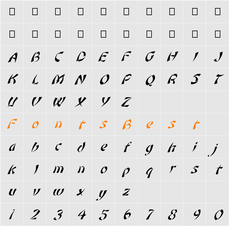 FZ UNIQUE 22 ITALIC Character Map