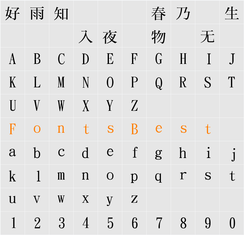 화강태명조체 Character Map