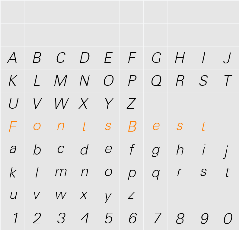 IrvinBecker-ExtraLight Character Map