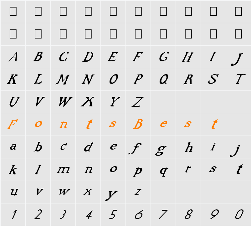 FZ JAZZY 48 ITALIC Character Map