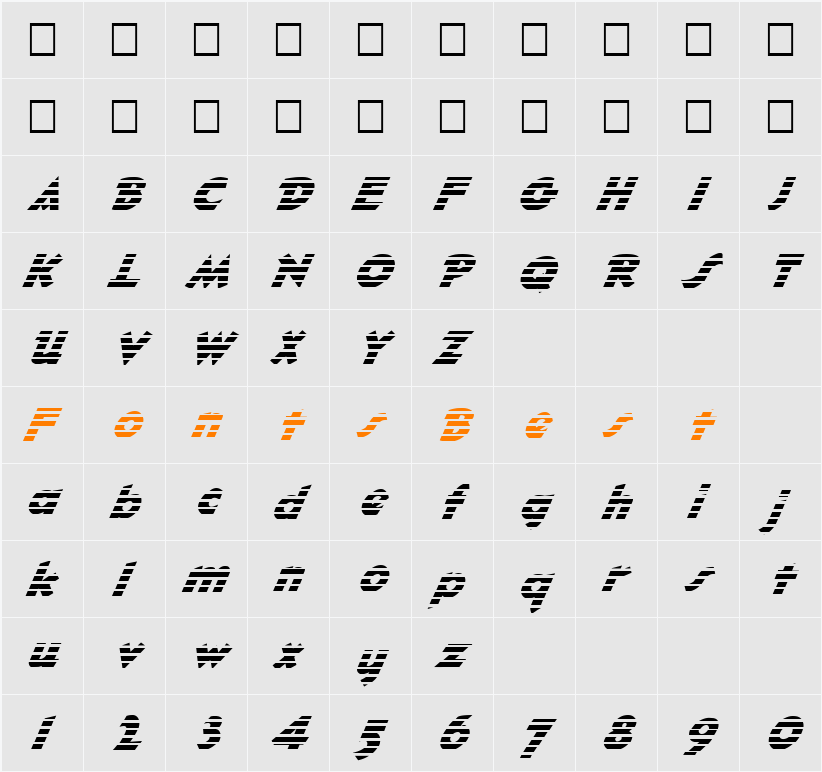 FZ JAZZY 32 STRIPED ITALIC Character Map