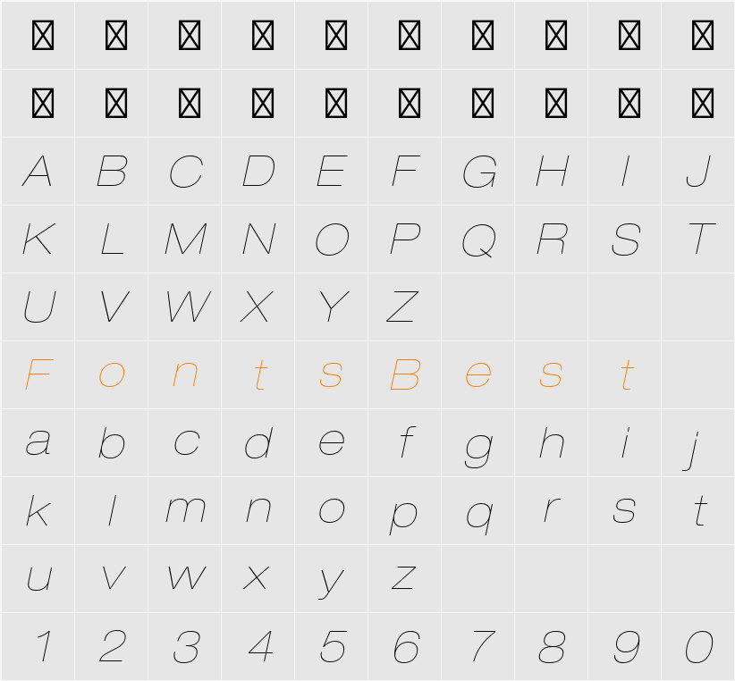 HelveticaNeueLT Std UltLt Ext Character Map