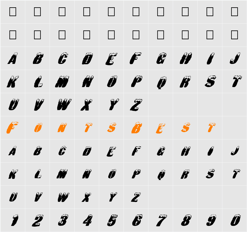 FZ UNIQUE 6 MANGLED ITALIC Character Map