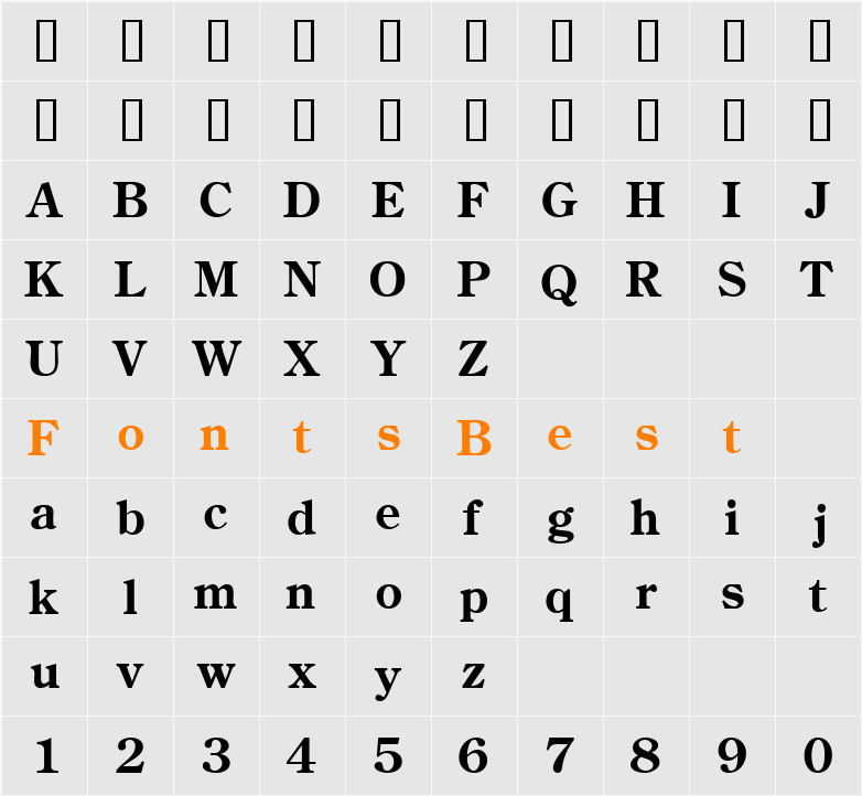 CenturyRetrospectiveSSi Character Map