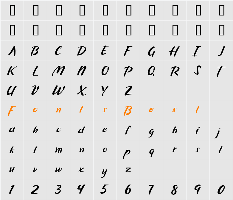 CK Thick Brush Character Map