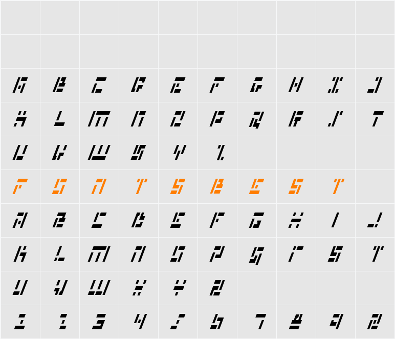 Missile Man Italic Cond Character Map