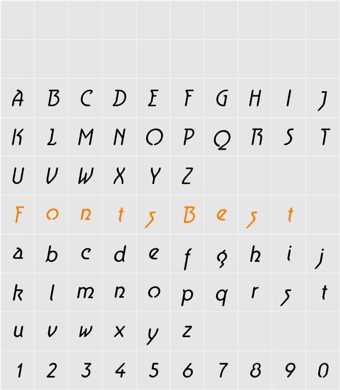 Aerolite Italic Character Map