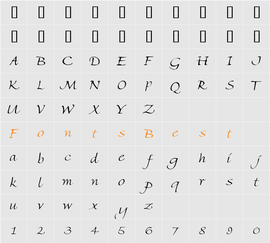 Cursive Character Map