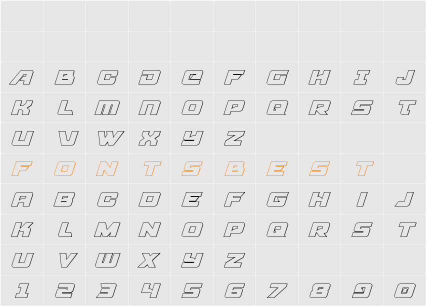 Aircruiser Outline Italic Character Map