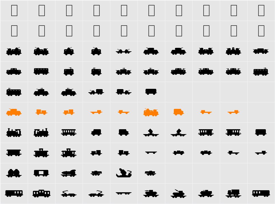 Miltrain Character Map