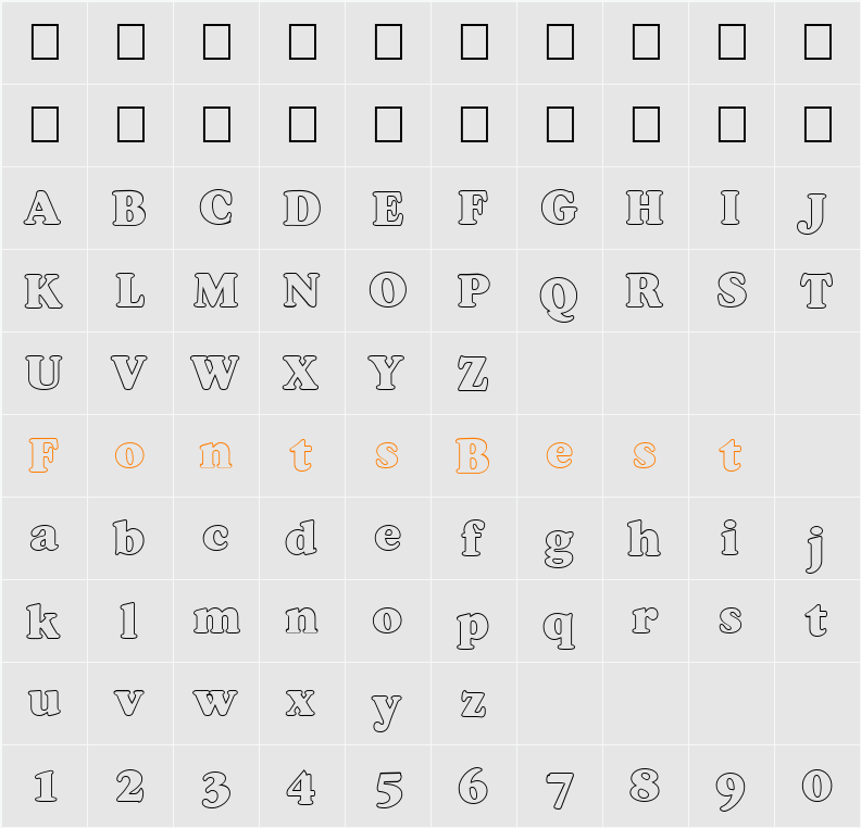 FZ ROMAN 34 HOLLOW Character Map