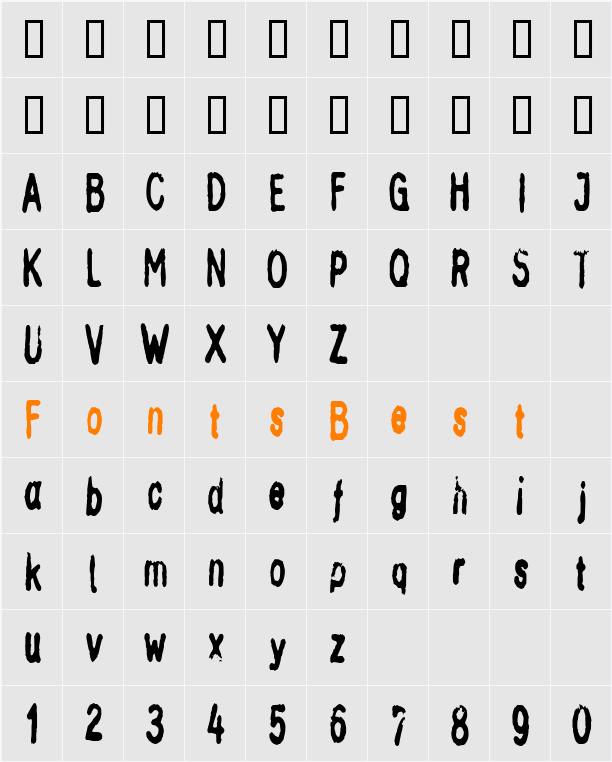 InkbleedCondensed Character Map